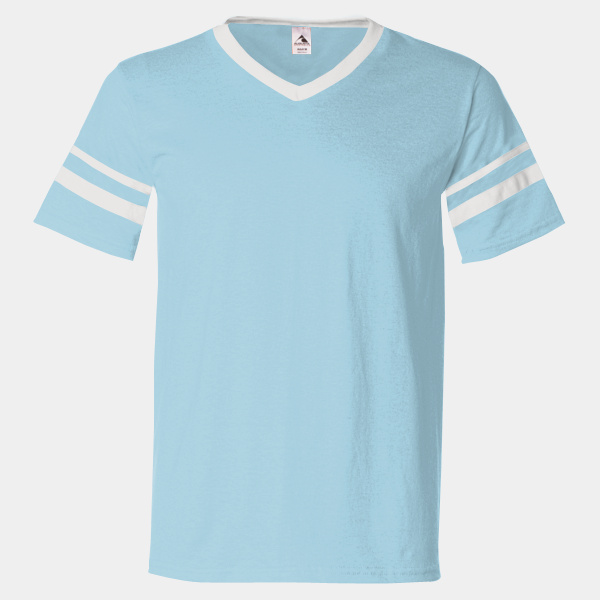 V-Neck Jersey with Striped Sleeves Thumbnail