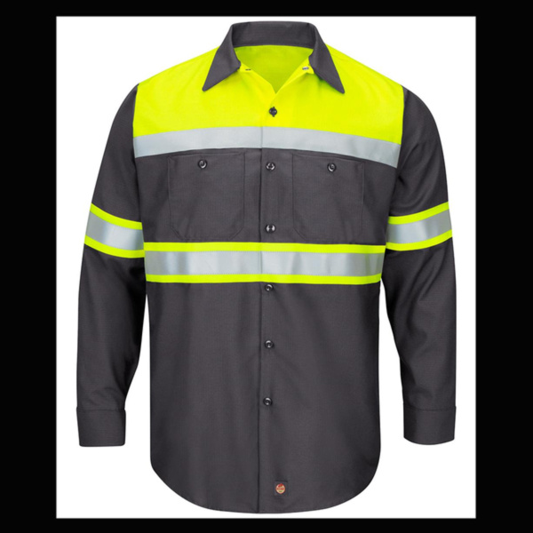 Men's Tall Hi-Visibility Colorblock Ripstop Long Sleeve Work Shirt Thumbnail