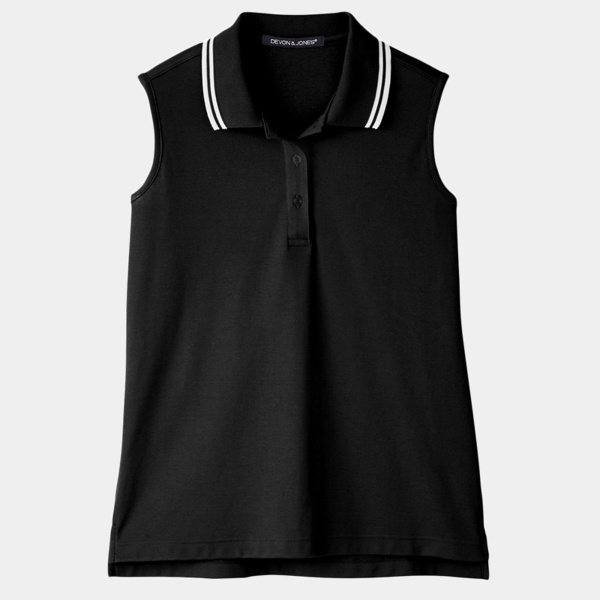 CrownLux Performance® Ladies' Plaited Tipped Sleeveless Polo Thumbnail