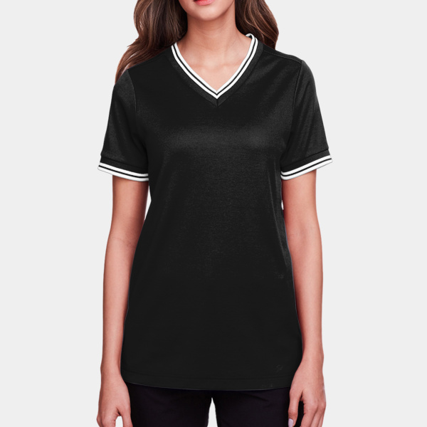 CrownLux Performance® Ladies' Plaited Tipped V-Neck Top Thumbnail